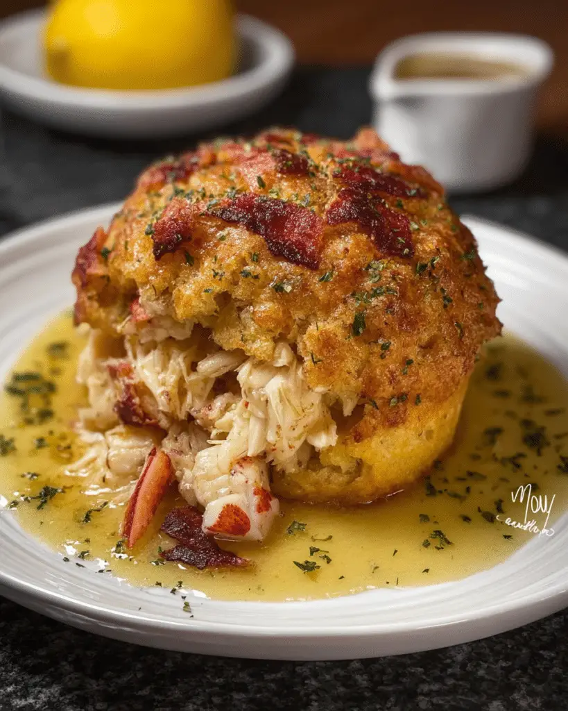 Crab Stuffed Cheddar Bay Biscuit with Lemon Butter Sauce