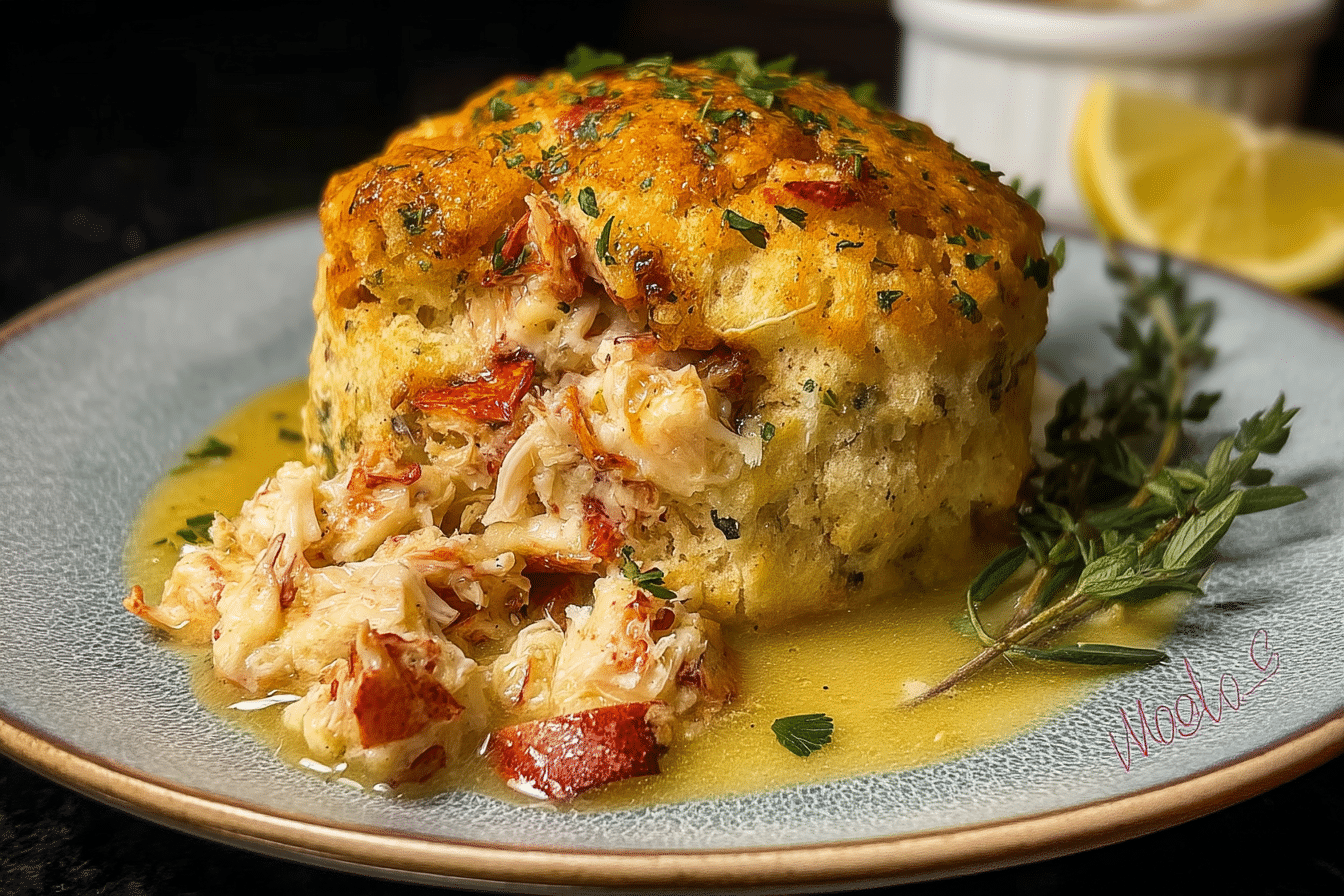 Crab Stuffed Cheddar Bay Biscuit with Lemon Butter Sauce