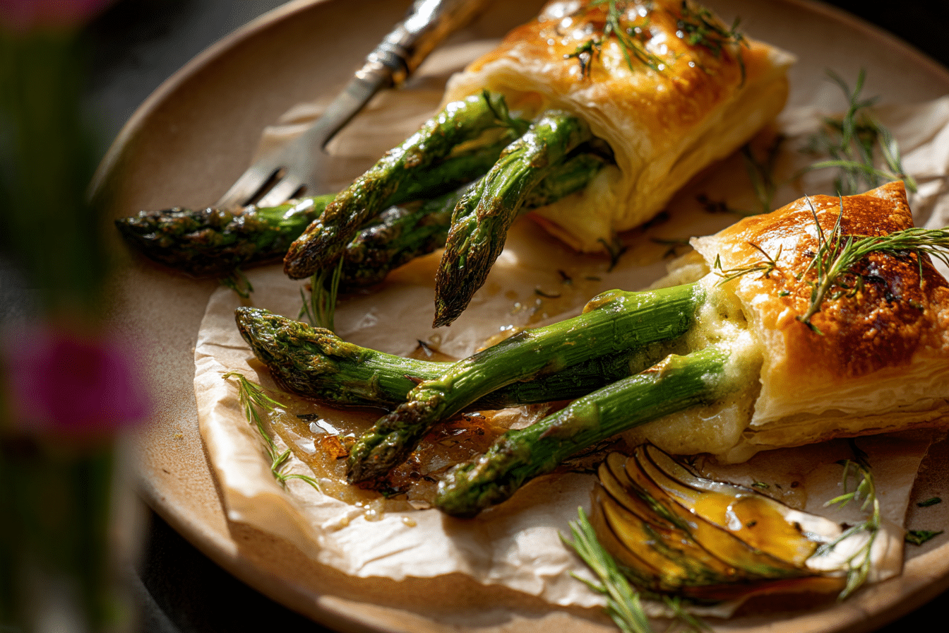 Cheesy Asparagus Puff Pastry with Herb Honey