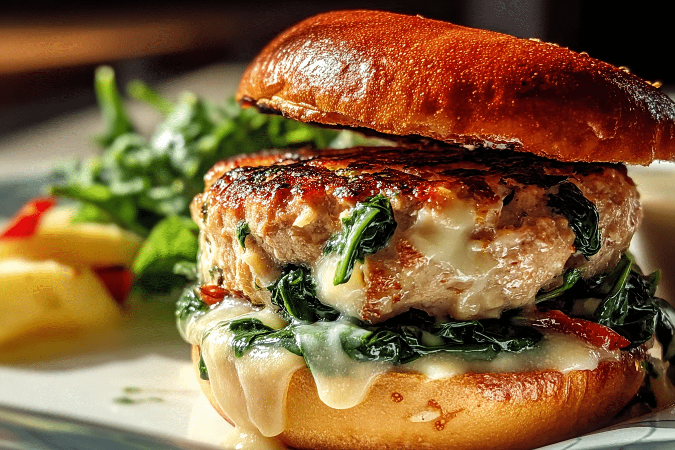 White Cheddar and Spinach Chicken Burgers