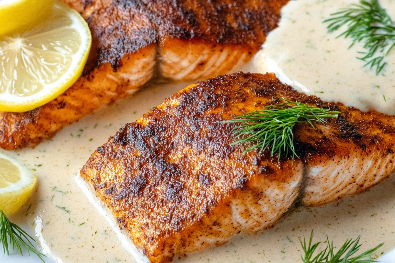 Blackened Salmon with Creole Lemon Dill Sauce