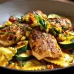 Lemon Butter Chicken with Ravioli and Veggies