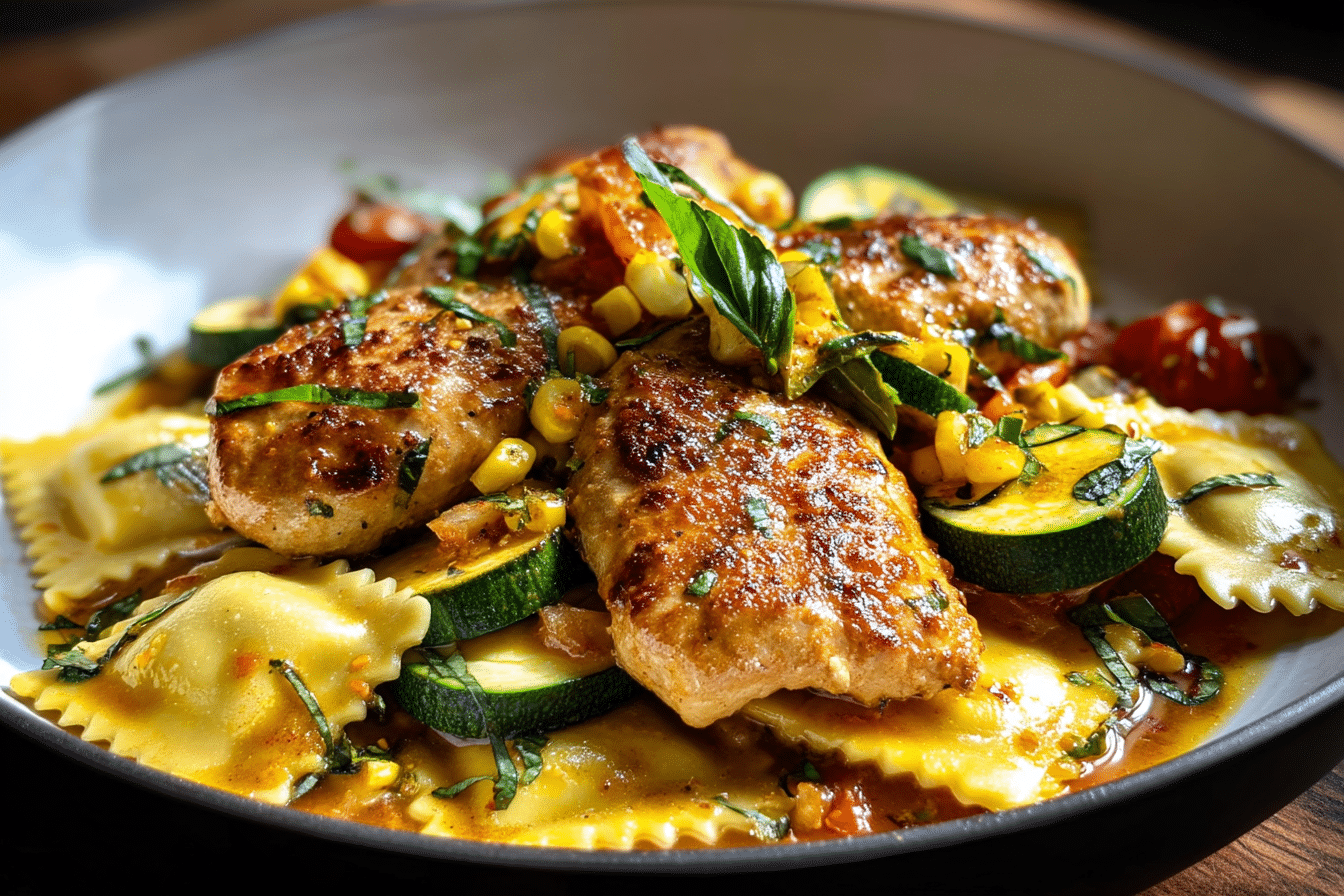 Lemon Butter Chicken with Ravioli and Veggies