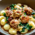 Slow Cooker Tuscan Chicken Meatballs with Gnocchi