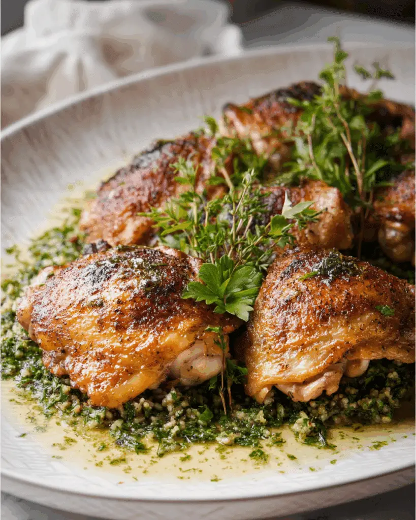 Crispy Oven Roasted Chicken Thighs with Spring Herbs