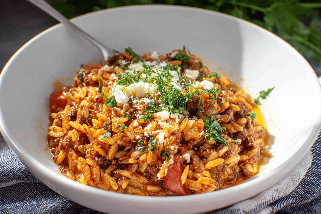 Manestra (Greek-Style Orzo with Ground Beef)
