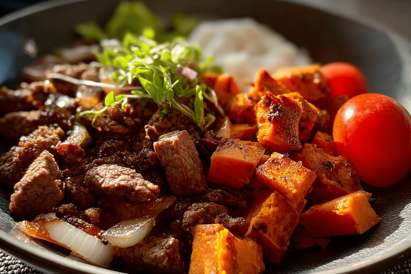 Hot Honey Sweet Potato Beef Bowls