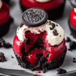 Mini Oreo Stuffed Red Velvet Cookie Dough Cheesecakes