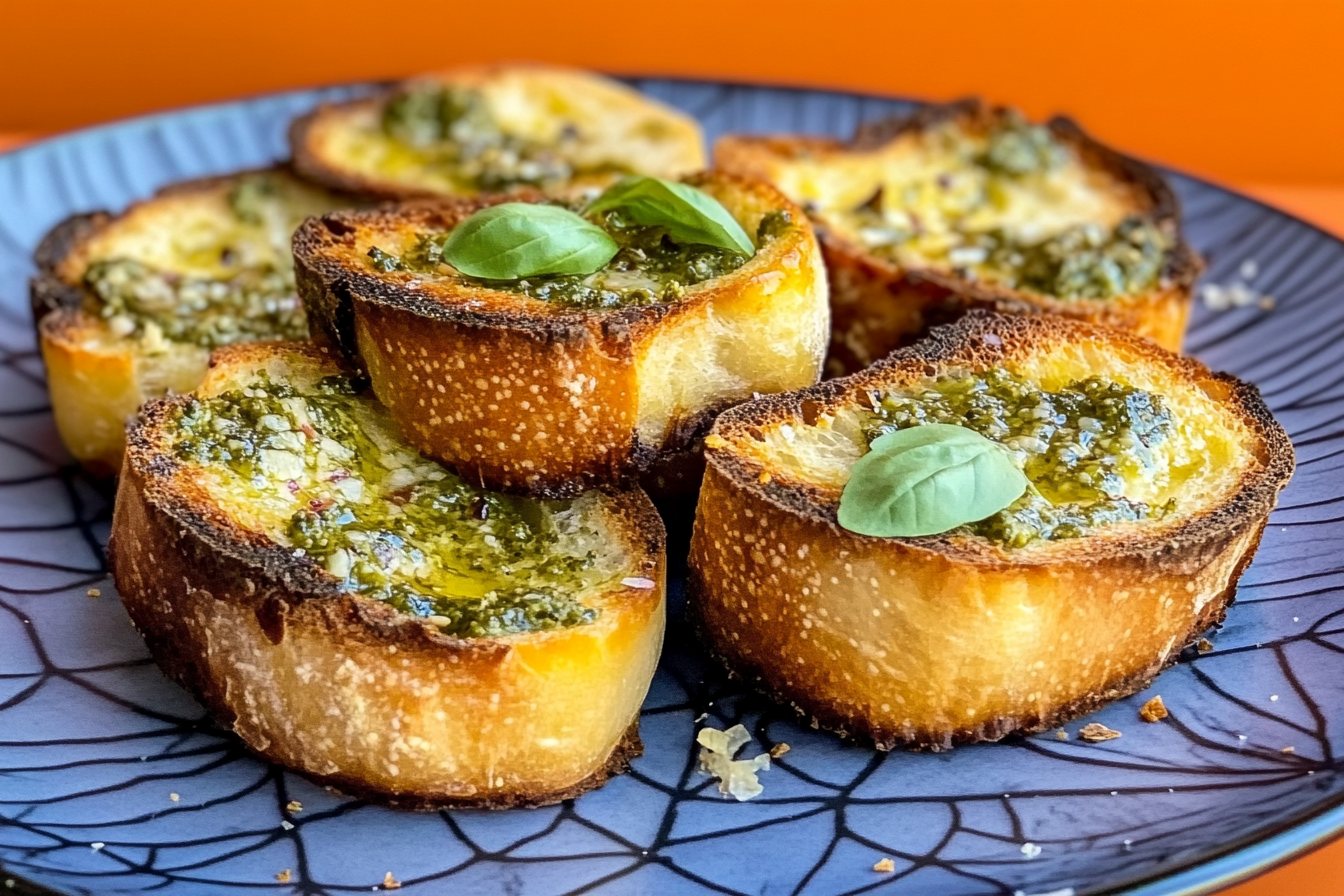 Basil Pesto Bread Rounds & Creamy Spinach & Mushroom Lasagna