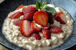 Crock Pot Strawberry and Cream Oatmeal for Two