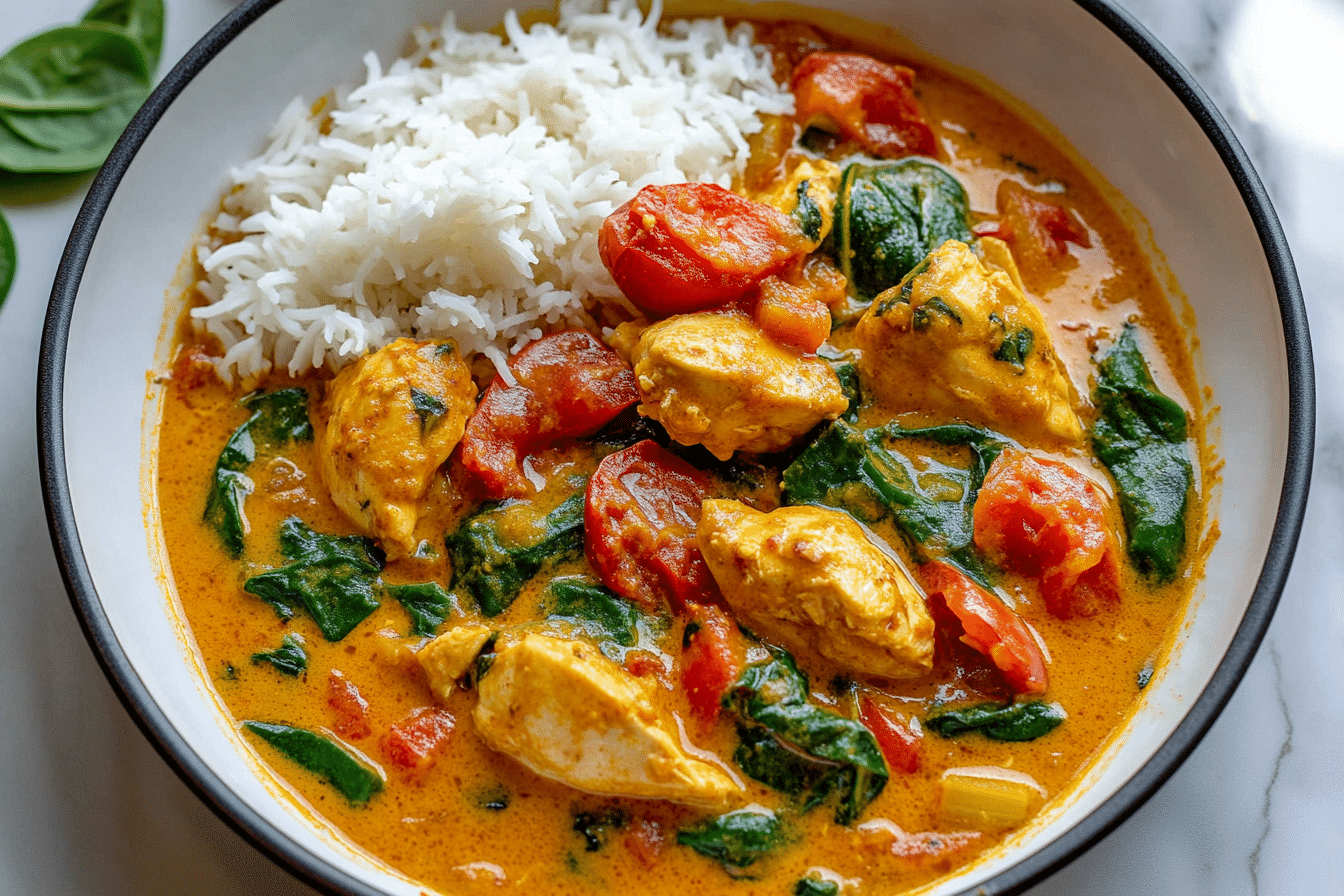 Chicken Curry with Coconut Milk, Tomatoes & Spinach