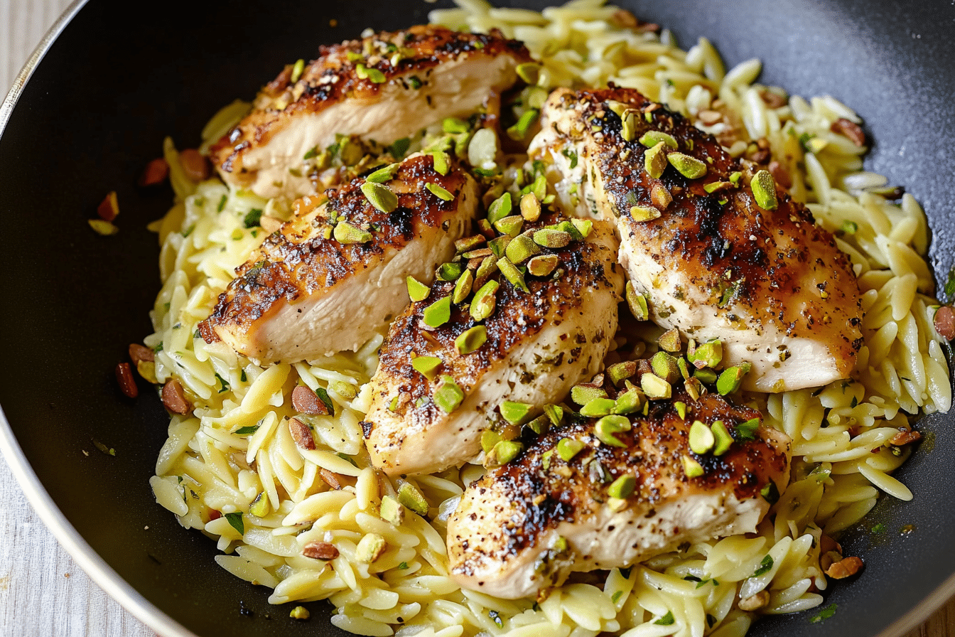 Pistachio Chicken with Lemon Orzo