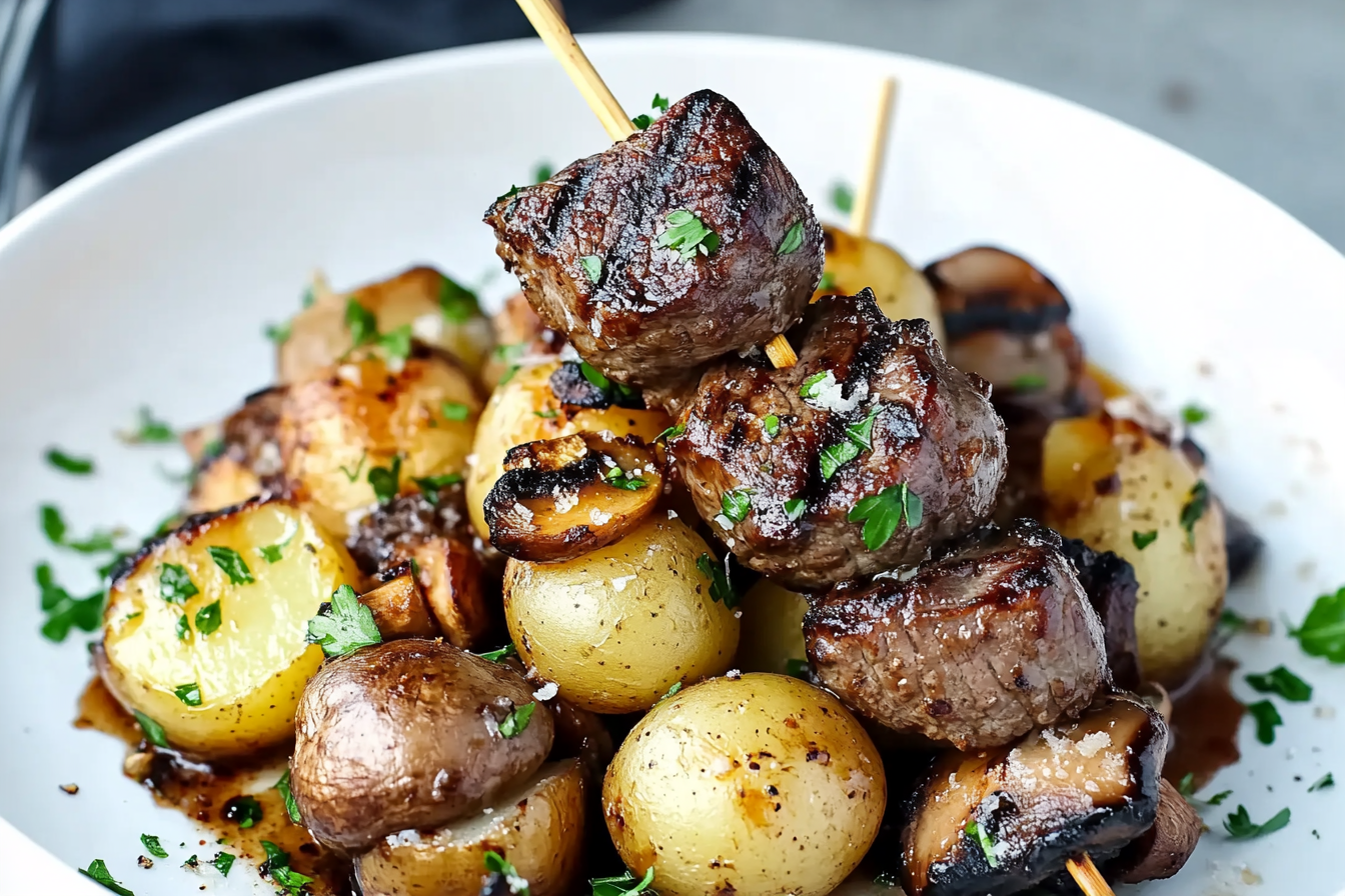 Grilled Steak Potato Mushroom Kabobs