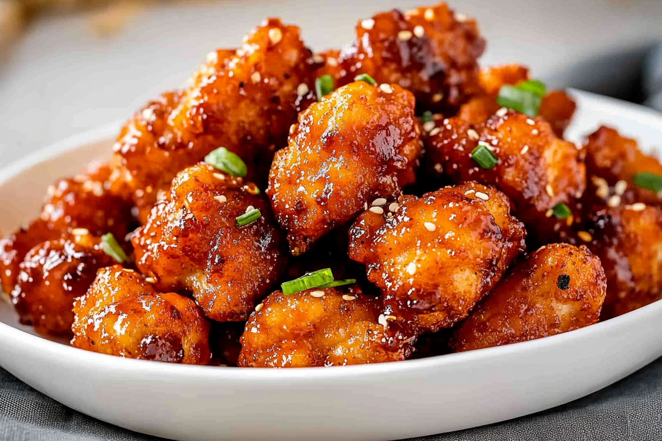 Sweet and Spicy Baked Popcorn Chicken