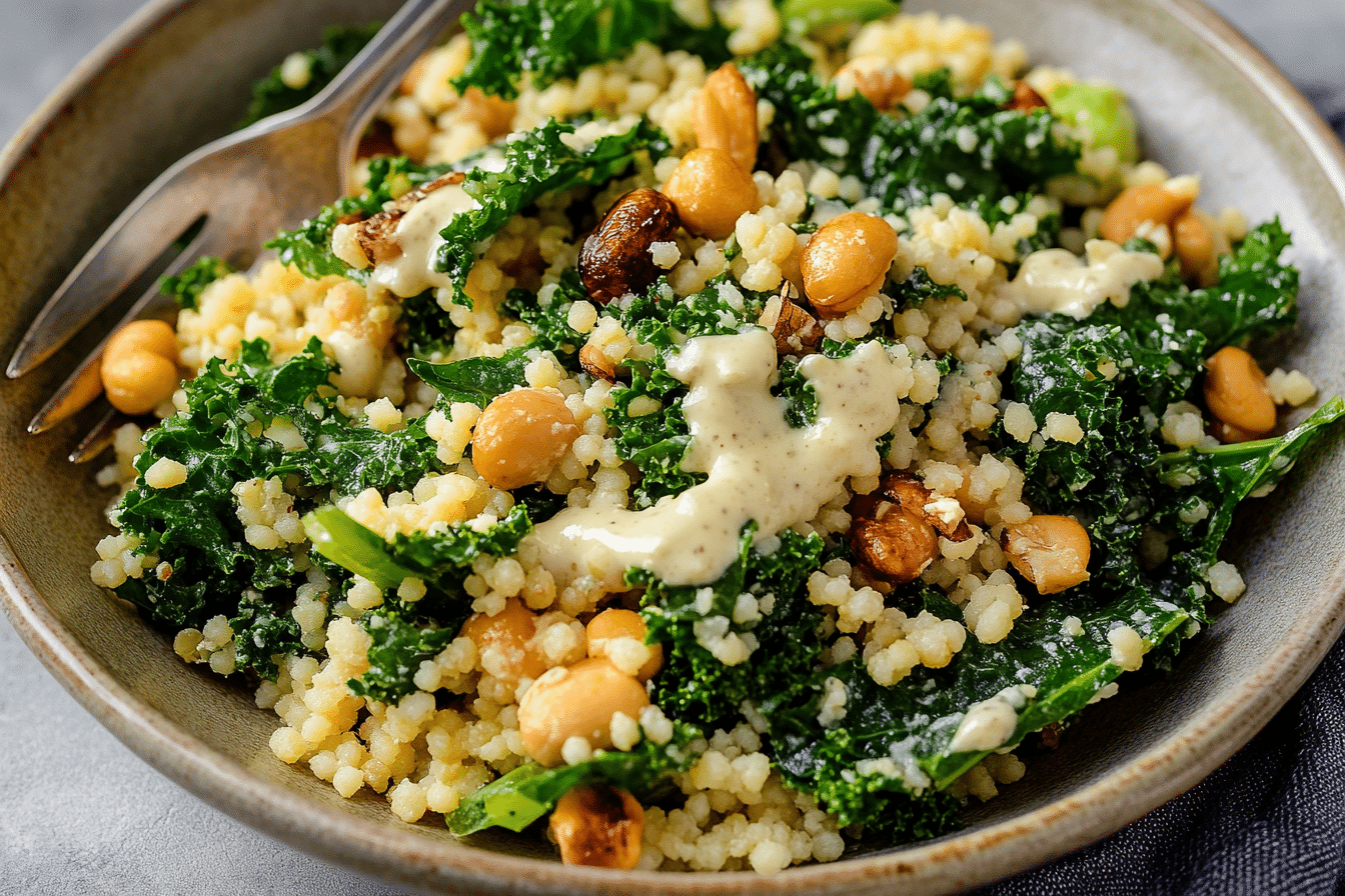 Kale and Couscous Salad with Creamy Cashew Dressing