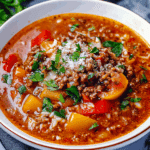 Stuffed Pepper Soup with Ground Beef and Rice