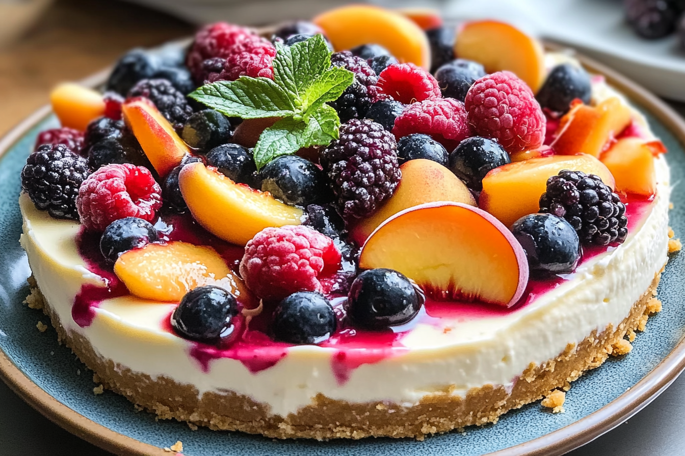 Summer Berry and Peach Cheesecake