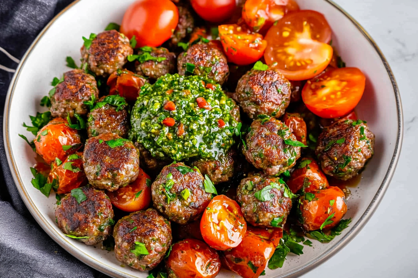 Sheet Pan Italian Meatballs with Chimichurri Sauce