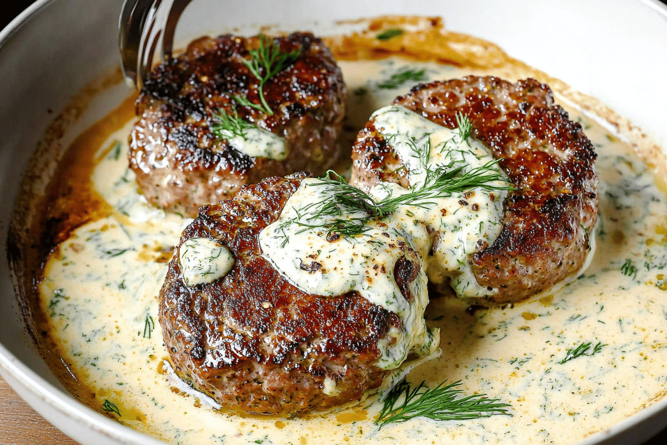 Hamburger Steaks in Creamy Dill Sauce