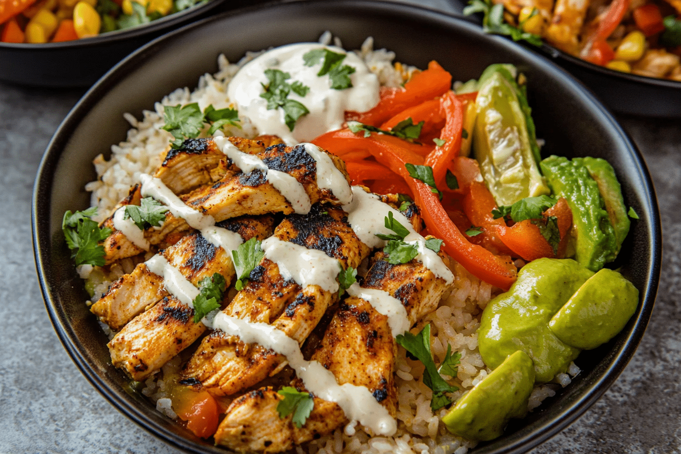 Healthy Chicken Fajita Bowls with Rice