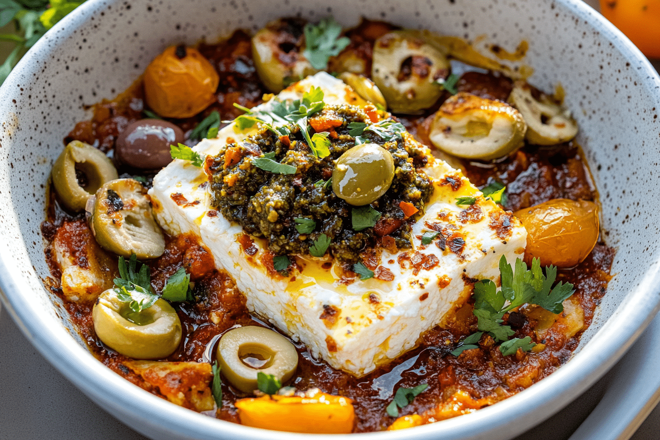 Moroccan Baked Feta with Olive Tapenade