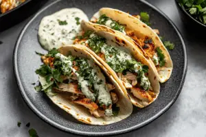 Shredded Chicken Tacos with Creamy Chimichurri Sauce