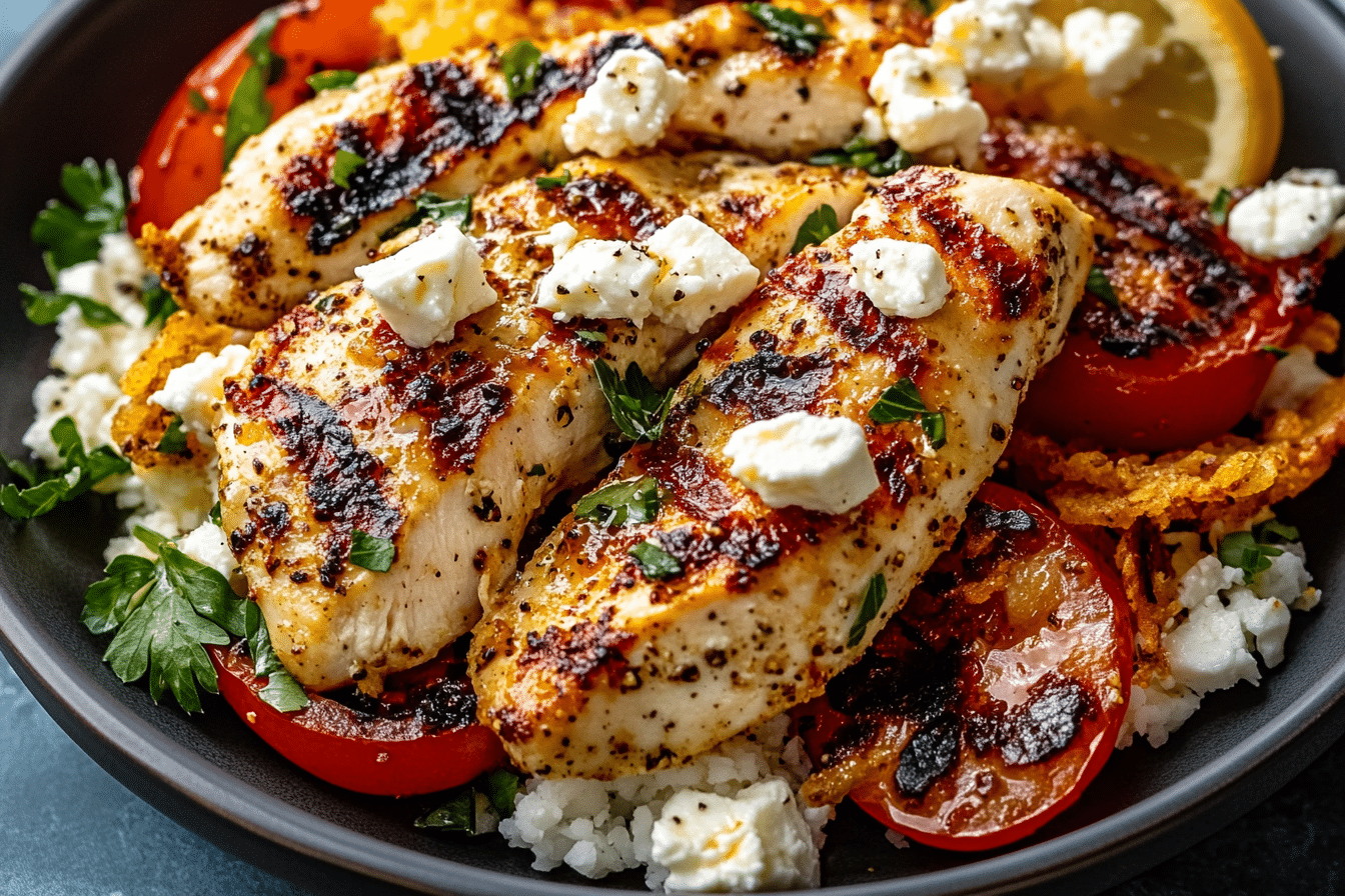 Baked Chicken with Crispy Feta & Vinaigrette