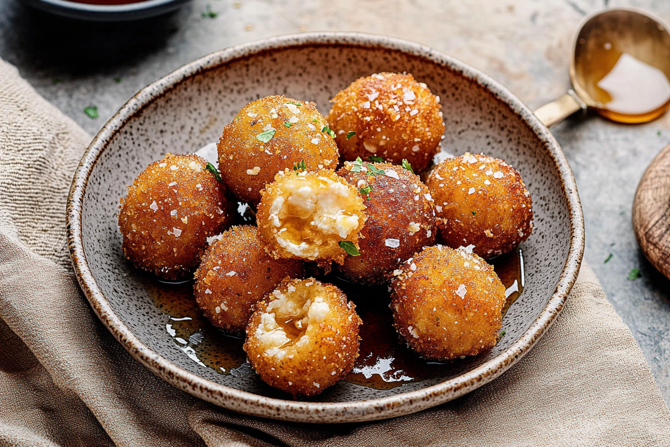 Fried Goat Cheese Balls with Spicy Honey