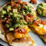 Breakfast Quesadilla with Soft Scrambled Eggs and Avocado Salsa