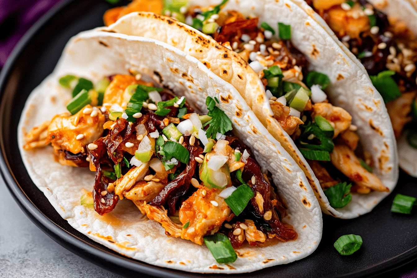 Korean Chicken Tacos with Caramelized Kimchi