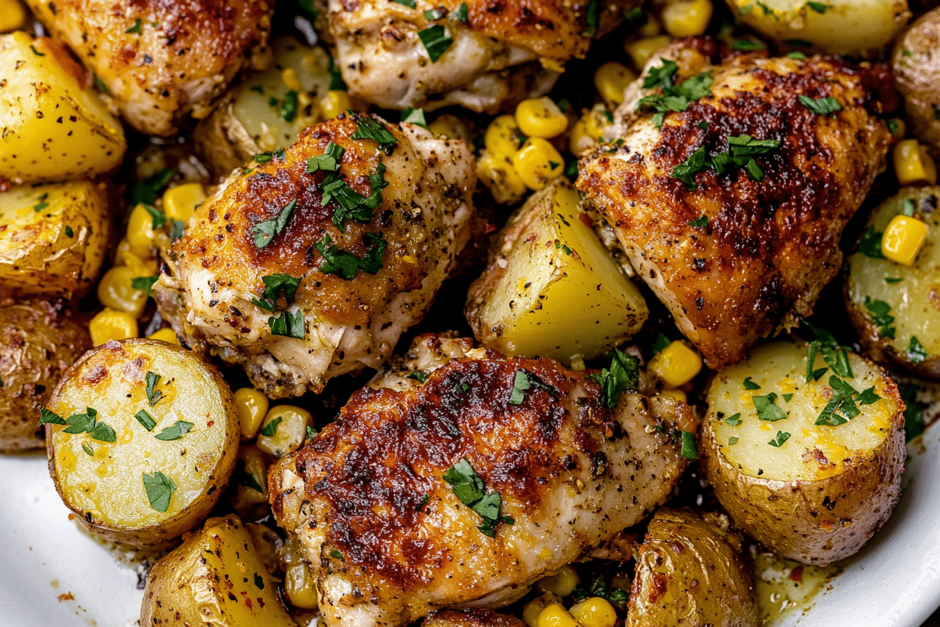 Chicken, Corn + Potatoes Sheetpan Dinner