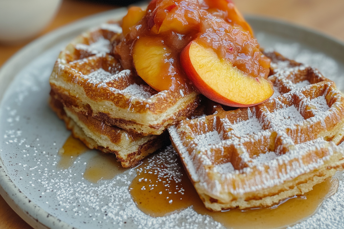 French Toast Waffles with Peach Sauce
