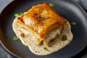 Chicken in Puff Pastry with Mustard Cream Sauce