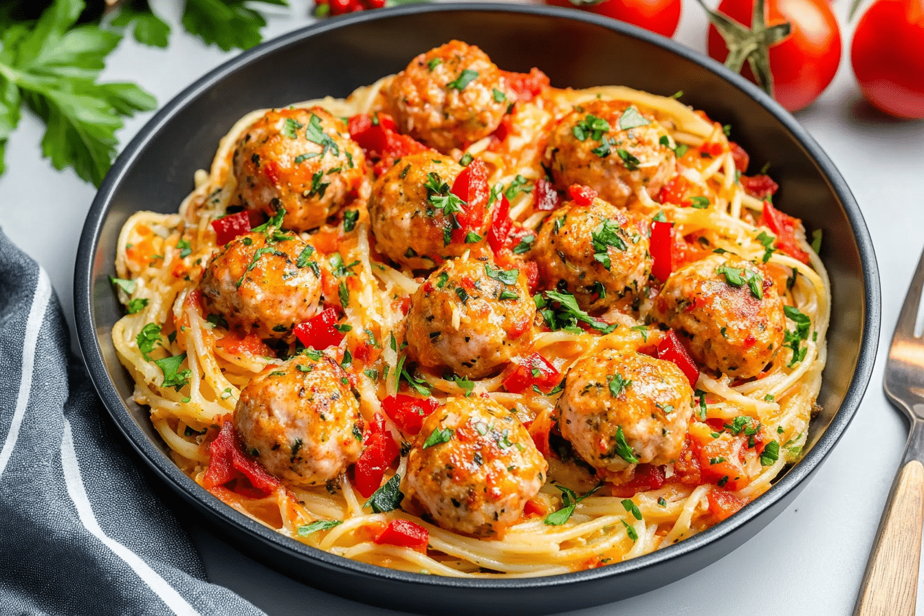 **Holiday Seafood Spaghetti + Salmon Meatballs** This Holiday Seafood Spaghetti with Salmon Meatballs is the perfect dish to bring a little luxury to your weeknight meals or holiday spreads. Picture this: tender salmon meatballs, perfectly seasoned, nestled into a rich, garlicky seafood sauce that coats every strand of spaghetti. The combination of fresh seafood and the buttery flavor of salmon creates a comforting, yet sophisticated meal that's sure to be a hit. Trust me, you’re going to love this—whether it’s a cozy dinner for two or a showstopper for a festive gathering, this dish checks all the boxes. **Why You’ll Love Holiday Seafood Spaghetti + Salmon Meatballs** This recipe isn’t just about the ingredients—it’s about creating moments. Whether you’re cooking for a casual family dinner, hosting a get-together with friends, or simply indulging in some comforting flavors for yourself, this dish is versatile enough to fit the occasion. Here’s why it’s a favorite: **Versatile:** Perfect for busy weeknights or as a standout dish at gatherings. Imagine coming home after a long day, knowing you can whip up something delicious and comforting in no time. Or envision serving this at a party, where guests ask for the recipe before the night ends. **Budget-Friendly:** Uses ingredients you likely already have in your kitchen. No need for exotic items; this dish proves that simple ingredients can create extraordinary flavors. It’s perfect for when you’re trying to stick to a budget but still want something hearty and satisfying. **Quick and Easy:** Straightforward steps that even beginners can follow. If you’re someone who usually avoids complex recipes, this one is for you. It’s designed to be foolproof, so you can enjoy cooking without stress. **Customizable:** Easy to tweak with different flavors to suit your preferences. For example, if you love bold flavors, add a pinch of cayenne or smoked paprika. Prefer something milder? You can adjust the seasoning to make it kid-friendly. **Crowd-Pleasing:** A guaranteed hit with both kids and adults. It’s always a win when a single dish can satisfy everyone at the table. This recipe strikes the perfect balance of flavor and comfort, making it a universal favorite. **Ingredients** Here’s the magic of this dish—it’s made with just a few simple ingredients that combine beautifully to create something special. Let’s break it down: **Salmon:** The star of the show. Flaky, buttery salmon gives these meatballs their rich flavor and tender texture. You can’t go wrong with this fish—it’s both delicious and healthy. **Breadcrumbs:** These add the perfect texture to your meatballs, making them light and tender while helping hold everything together. **Eggs:** Essential for binding the salmon and breadcrumbs, giving the meatballs structure without compromising their delicate texture. **Garlic:** For that aromatic, savory kick that infuses the meatballs and the sauce. **Seafood (shrimp, mussels, or scallops):** Adds depth and an irresistible ocean-fresh flavor to the pasta sauce. You get all the best flavors from the sea in every bite. **Spaghetti:** Long, golden strands of pasta to carry all that delicious sauce and tender salmon meatballs. It’s simple, but it makes all the difference. **Cream:** For a rich, silky sauce that coats the pasta and seafood perfectly, creating a smooth and indulgent dish. (Note: the full ingredients list, including measurements, is provided in the recipe card directly below.) **Instructions** Let’s dive into the steps to create this flavorful masterpiece: **Preheat Your Oven:** Start by preheating your oven to 375°F. This ensures that your meatballs cook evenly and get that perfect golden exterior. **Prepare Your Salmon Meatballs:** In a large mixing bowl, combine your fresh salmon, breadcrumbs, eggs, minced garlic, and a pinch of salt and pepper. Mix gently until just combined—don’t overwork it. You want your meatballs to be light and airy, not dense. **Shape Your Meatballs:** Roll the mixture into small meatballs, about 1 to 1.5 inches in diameter. Place them on a baking sheet lined with parchment paper for easy cleanup. **Cook the Salmon Meatballs:** Bake your meatballs in the preheated oven for 15-20 minutes, or until they’re golden brown and cooked through. They should be tender and juicy on the inside. **Make the Seafood Sauce:** While your meatballs cook, heat some olive oil in a large skillet over medium heat. Add minced garlic and sauté until fragrant, then toss in your seafood (shrimp, mussels, or scallops). Cook for about 3-4 minutes, or until the seafood turns opaque. **Add the Cream and Simmer:** Pour in the cream and let the sauce simmer for a few minutes, allowing the flavors to meld together. Season with salt, pepper, and any other spices you like—maybe a dash of paprika for a little extra warmth. **Cook the Spaghetti:** While the sauce is simmering, cook your spaghetti according to the package instructions. Drain and set aside. **Combine and Serve:** Gently fold the cooked salmon meatballs into the creamy seafood sauce. Toss the spaghetti in the sauce, making sure every strand is coated with the rich, flavorful mixture. **Serve and Enjoy:** Plate up this delicious seafood spaghetti and enjoy the tender meatballs and creamy sauce. Garnish with fresh parsley or grated parmesan for that extra pop of flavor. **Nutrition Facts** Servings: \[Number of servings] Calories per serving: \[Calorie count per serving] **Preparation Time** Prep Time: \[Time to prepare ingredients] Cook Time: \[Time to cook or bake] Total Time: \[Total time needed] **How to Serve Holiday Seafood Spaghetti + Salmon Meatballs** This dish pairs wonderfully with various sides and accompaniments. Here are a few serving suggestions to enhance your dining experience: **Fresh Salads:** Pair it with a crisp green salad dressed with a light vinaigrette for a refreshing contrast to the dish’s rich flavors. **Crusty Bread:** Serve with warm, crusty bread to soak up any delicious sauces or juices. Garlic bread or a simple baguette works wonderfully. **Creamy Accompaniments:** Add a dollop of sour cream, Greek yogurt, or a creamy dip to complement the dish’s flavor profile. **Vegetable Sides:** Roasted vegetables, like carrots, zucchini, or asparagus, are excellent pairings that add color and nutrients to the meal. **As a Standalone:** Sometimes, this dish is hearty enough to enjoy on its own. Simply garnish with fresh herbs like parsley or cilantro for a finishing touch. Presentation matters too! Serving the dish in a beautifully arranged platter can elevate the dining experience. Add a sprinkle of fresh herbs or a drizzle of olive oil for that extra pop. **Additional Tips** Here are some extra tips to help you get the most out of this recipe: **Prep Ahead:** Save time by chopping and measuring ingredients the night before. Store them in airtight containers in the fridge to keep them fresh. **Spice It Up:** Experiment with spices like cumin, turmeric, or chili flakes to give the dish a unique twist. **Dietary Adjustments:** If you’re catering to specific dietary needs, swap ingredients like regular flour for gluten-free alternatives or dairy products for plant-based options. **Storage Tips:** Store leftovers in an airtight container for up to \[time duration]. Reheat gently to preserve the dish’s texture and flavor. **Double the Batch:** This recipe freezes beautifully, so consider making a double batch. Having a homemade meal ready in the freezer can be a lifesaver on busy days. **FAQ Section** **Q1: Can I substitute \[ingredient] with \[alternative ingredient]?** **A1:** Absolutely! For instance, if you don’t have seafood on hand, you can use chicken or turkey for the meatballs. It may slightly alter the flavor, but it’ll still be delicious. **Q2: Can I make this dish ahead of time?** **A2:** Yes, it’s a great make-ahead recipe. Prepare it up to the point of baking the meatballs, then store everything separately in the fridge. Reheat just before serving. **Q3: How do I store leftovers?** **A3:** Store leftovers in an airtight container in the refrigerator for up to 3 days. For best results, reheat in the oven to maintain texture. **Q4: Can I freeze this dish?** **A4:** Yes! Place the completed dish in a freezer-safe container and freeze for up to 2 months. When you’re ready to eat, thaw overnight in the fridge and reheat in the oven. **Q5: What’s the best way to reheat this dish?** **A5:** Reheat in the oven at 350°F for 15-20 minutes or in the microwave in 30-second intervals until warmed through. **Q6: Can I double the recipe?** **A6:** Definitely! This recipe is easy to double, just make sure to use a larger baking dish and possibly cook in batches to ensure everything cooks evenly. **Q7: Can I use frozen seafood?** **A7:** Yes, frozen seafood works well too! Just make sure to thaw it before cooking to avoid excess water in the sauce. **Q8: What if I don’t like salmon?** **A8:** No problem! You can substitute the salmon with another fish like cod or tilapia for a similar texture. **Q9: Is there a gluten-free version?** **A9:** Absolutely! Use gluten-free breadcrumbs and make sure your pasta is gluten-free as well. **Q10: Can I make this dairy-free?** **A10:** Yes! Swap the cream for coconut milk or a dairy-free cream alternative to keep the dish creamy and rich without the dairy. **Conclusion** This Holiday Seafood Spaghetti + Salmon Meatballs is more than just a meal—it’s a cozy celebration of flavors that will make you feel like you’re dining at a special occasion. Whether you’re cooking for yourself or sharing it with loved ones, this dish is sure to leave everyone asking for the recipe. So go ahead, give it a try—you won’t regret it!
