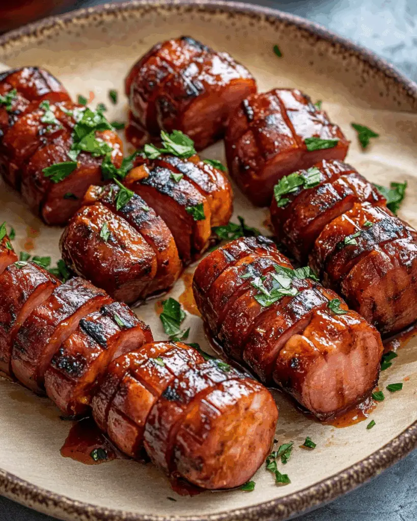 Maple BBQ Hasselback Kielbasa Bites