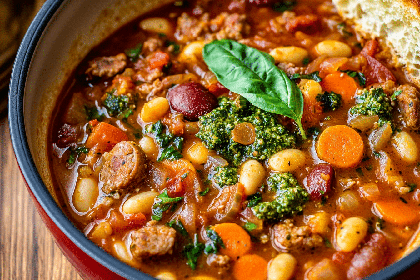 Minestrone with Sausage and Pesto