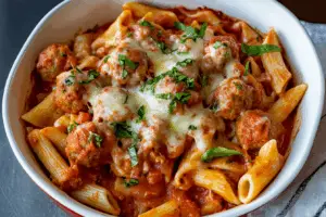 Easy Meatball Pasta Bake