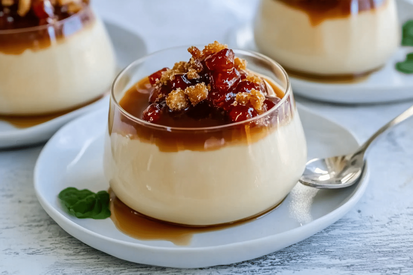 Easy Salted Caramel Panna Cotta with Praline