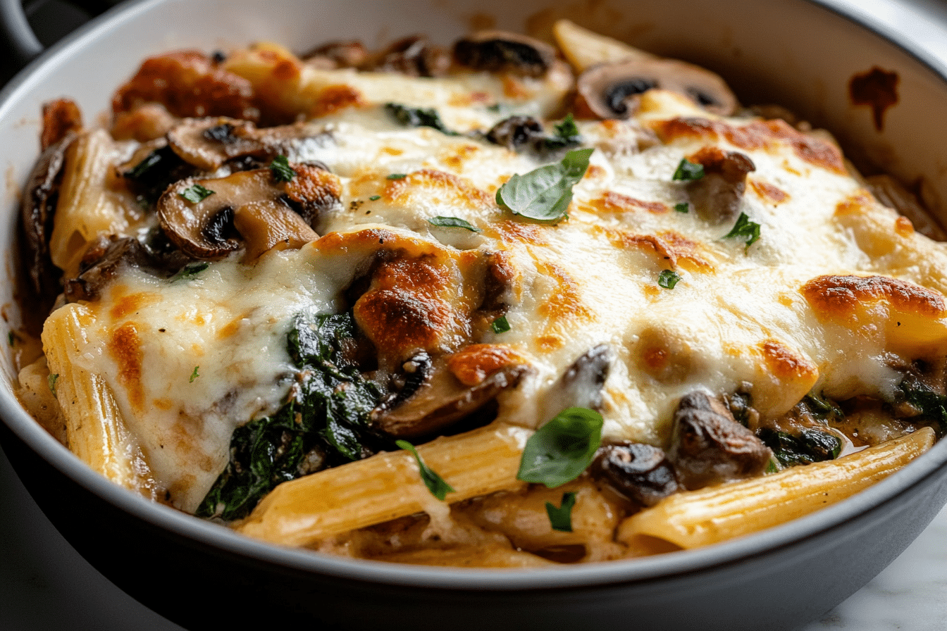 Baked Penne with Mushrooms & Spinach