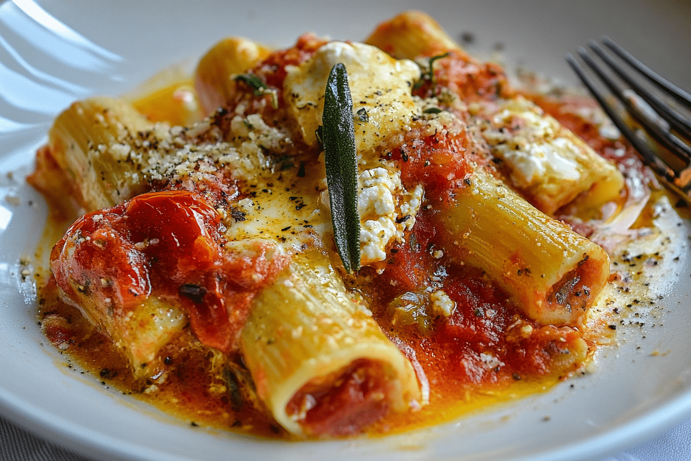 Ricotta-and-Parsley-Filled Paccheri Baked with a Tomato, Butter, and Sage Sauce