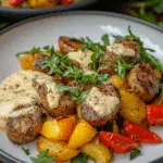 Sausage, Potatoes, and Peppers with Mustard Aioli