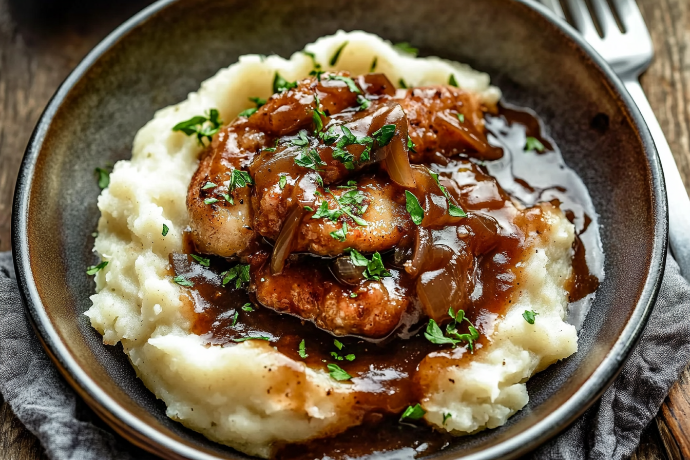 Bangers and Mash with Stout Onion Gravy
