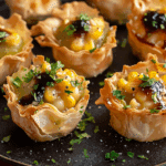 Braised Leek and Corn Phyllo Bites