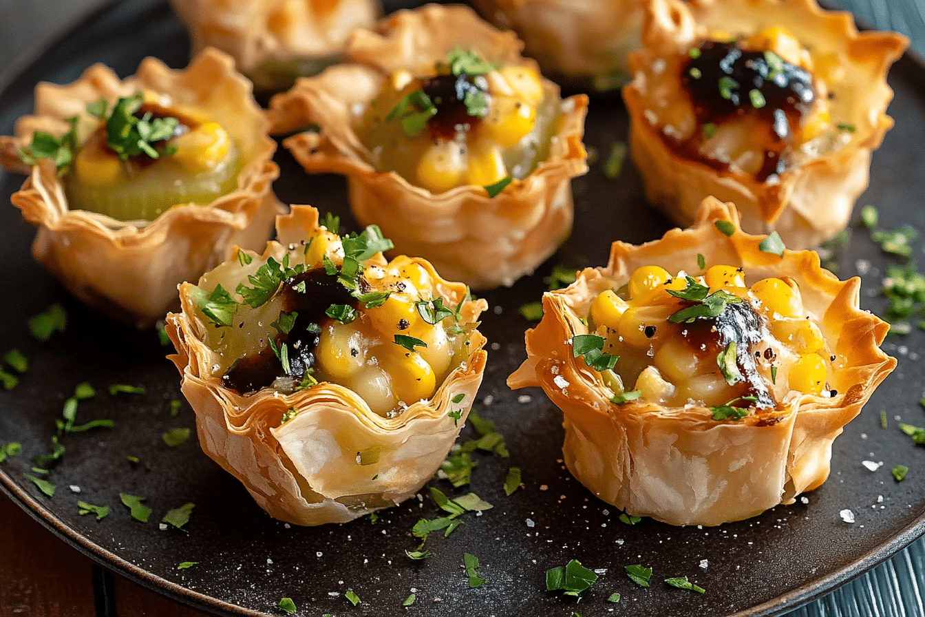 Braised Leek and Corn Phyllo Bites