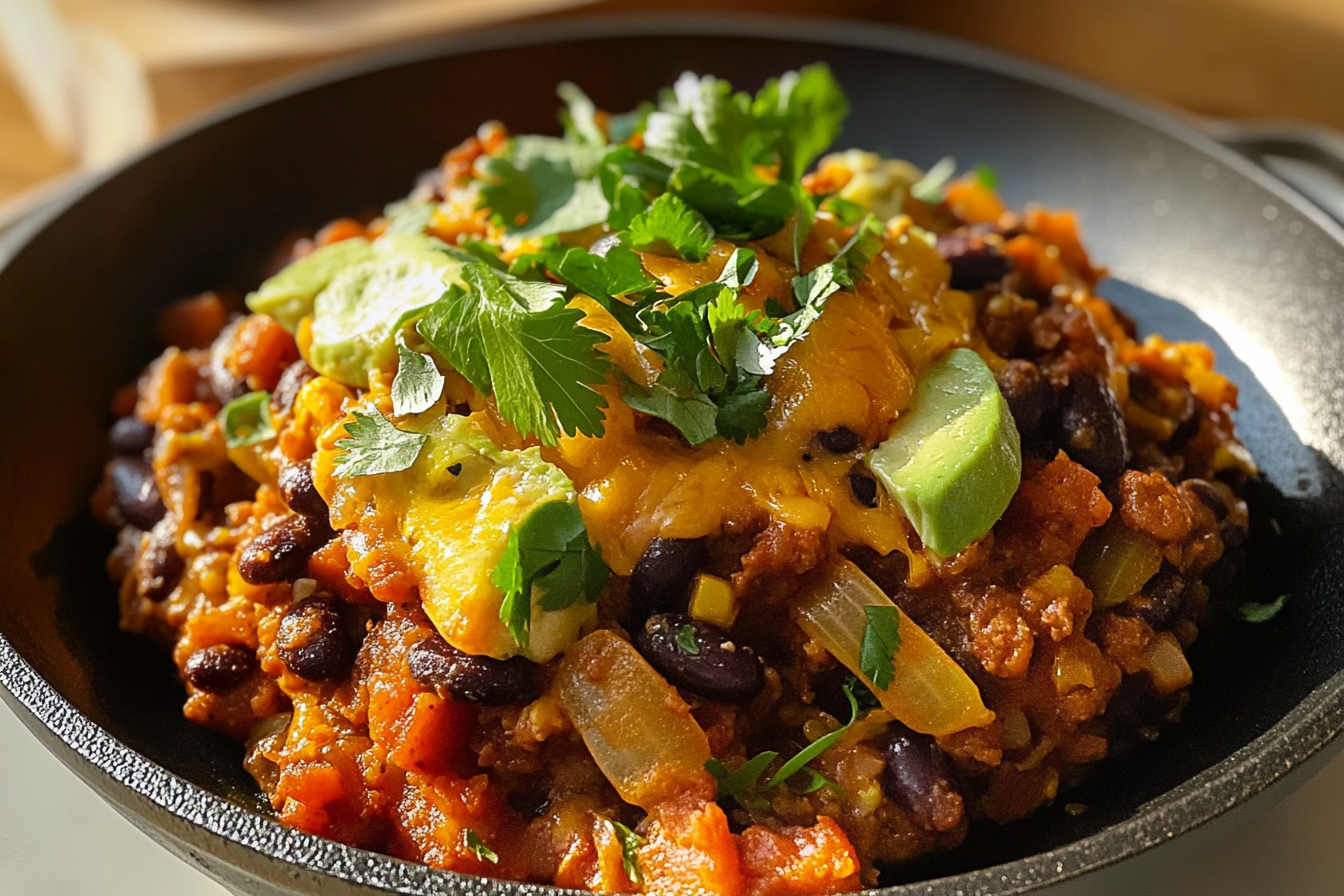 Cheesy Chorizo and Bean Skillet