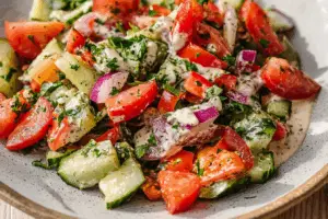 Creamy Herby Tahini Ranch Dressing with a Simple Middle Eastern Chopped Salad