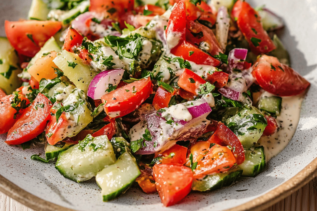 Creamy Herby Tahini Ranch Dressing with a Simple Middle Eastern Chopped Salad