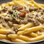 Creamy Velveeta Beef Stroganoff and Penne Pasta