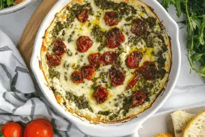 Easy Cheesy Baked Pesto and Sun-Dried Tomato Dip