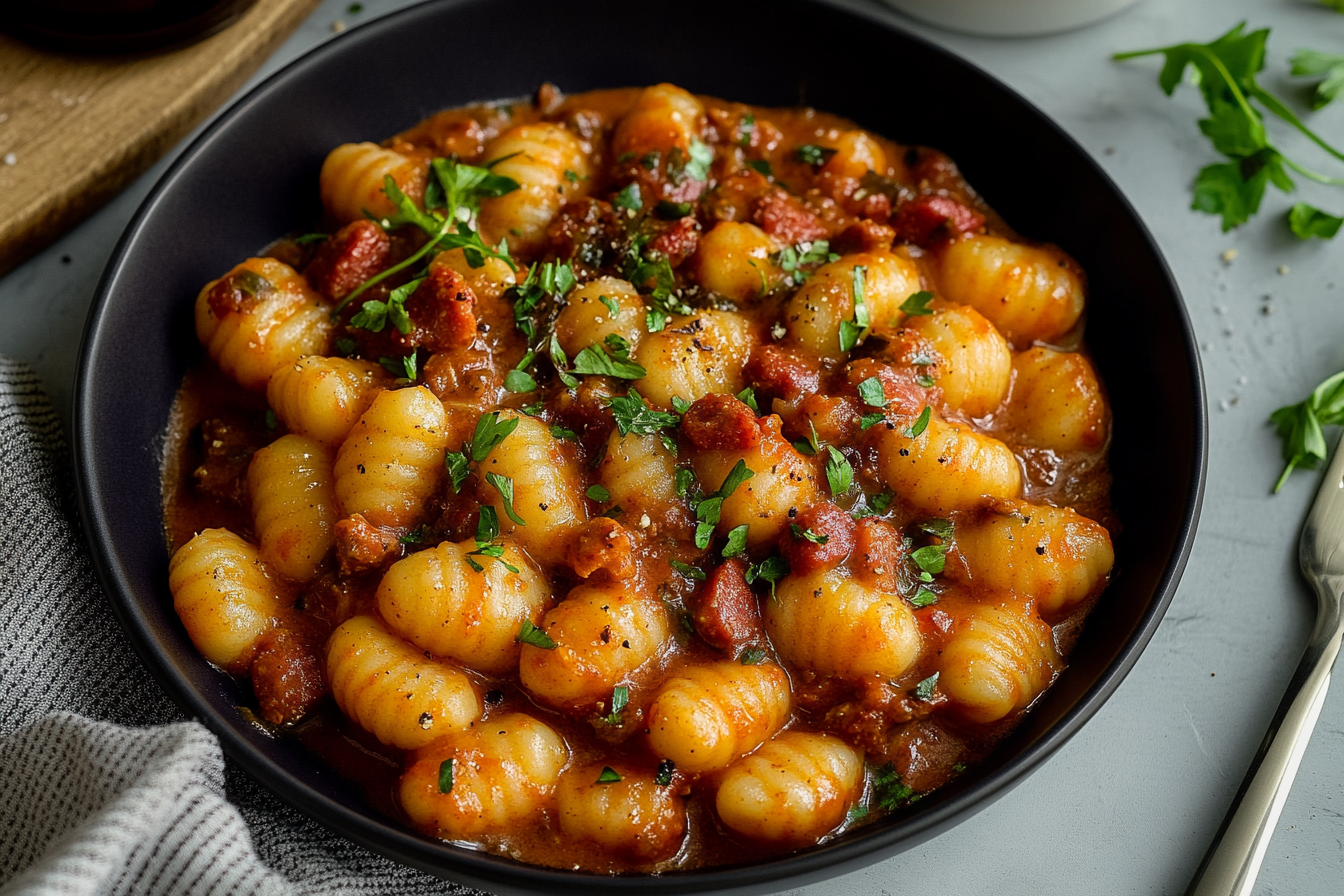 Gnocchi with Chorizo and Creamy Harissa Sauce